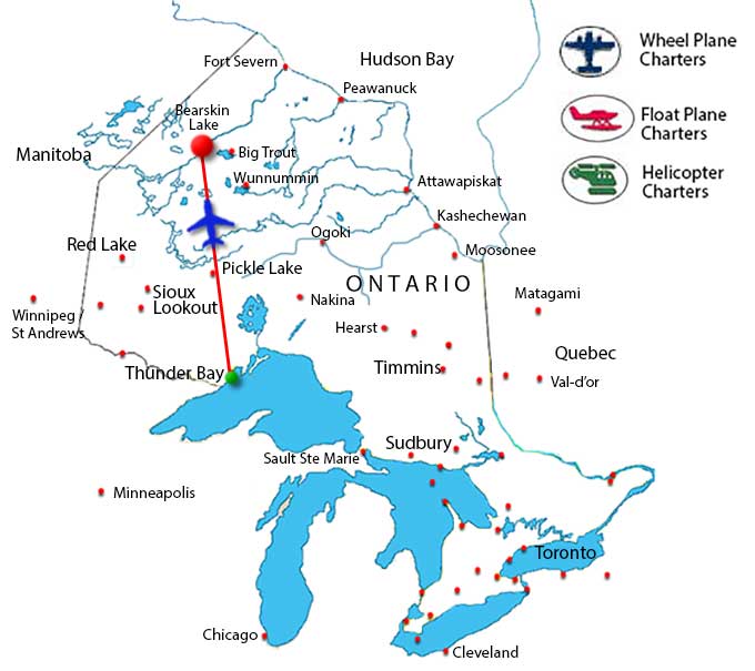 Thunder Bay to Bearskin Lake route